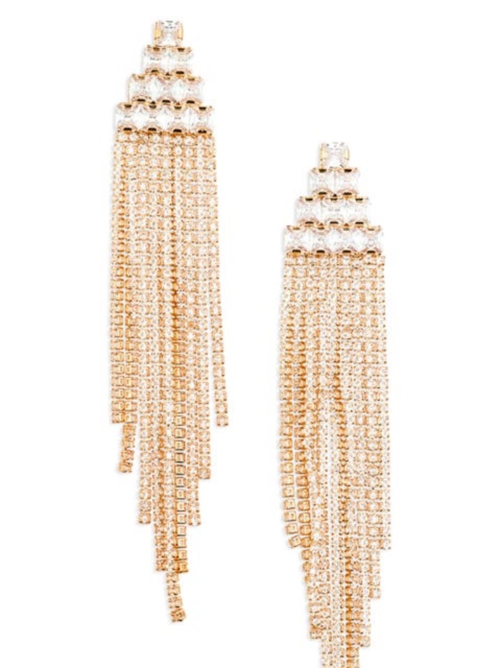 Crystal Fringe Statement Earrings - goldtone